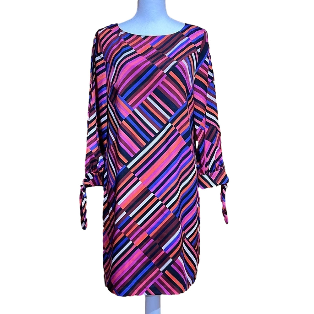 Trina Turk Jaxon Asymmetrical Stripe Split Sleeve Shift Dress - EUC